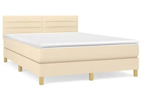 Pat continental cu saltea, crem, 140x200 cm, material textil - 2/5
