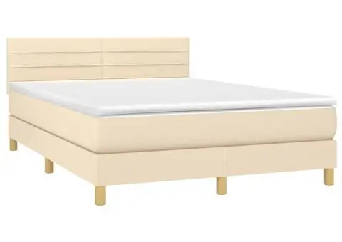 Pat continental cu saltea, crem, 140x200 cm, material textil - 3/5