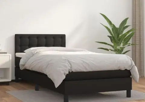 Pat box spring cu saltea, negru, 100x200 cm, piele ecologică - 1/5