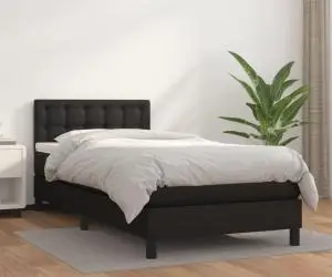 vidaXL Pat box spring cu saltea, negru, 100x200 cm, piele ecologică