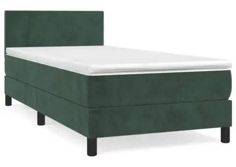 Pat box spring cu saltea, verde închis, 90x190 cm, catifea - 2/5