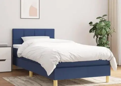 Pat box spring cu saltea, albastru, 90x190 cm, textil - 1/5