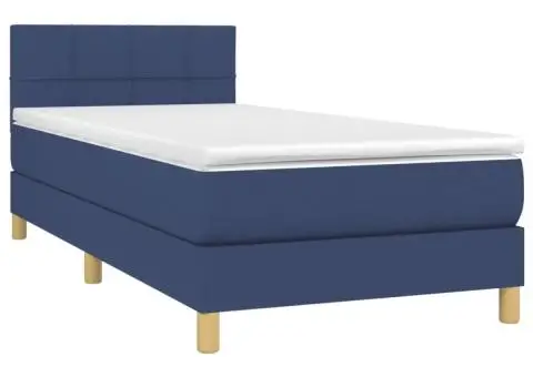 Pat box spring cu saltea, albastru, 90x190 cm, textil - 3/5