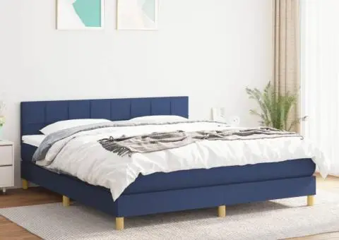 Pat box spring cu saltea, albastru, 180x200 cm, material textil - 1/5