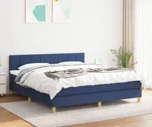 vidaXL Pat box spring cu saltea, albastru, 180x200 cm, material textil