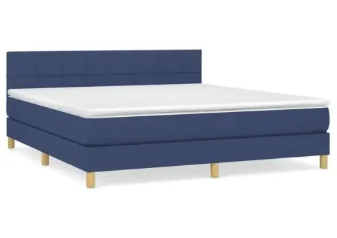 Pat box spring cu saltea, albastru, 180x200 cm, material textil - 2/5