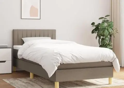 Pat box spring cu saltea, gri taupe, 90x200 cm, textil - 1/5