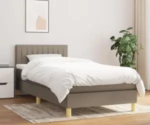 vidaXL Pat box spring cu saltea, gri taupe, 90x200 cm, textil
