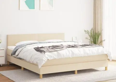 Pat continental cu saltea, crem, 180x200 cm, textil - 1/5