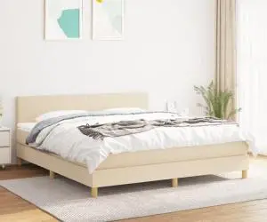 vidaXL Pat continental cu saltea, crem, 180x200 cm, textil