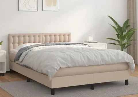 Pat box spring cu saltea, cappuccino, 140x200cm piele ecologică - 1/5