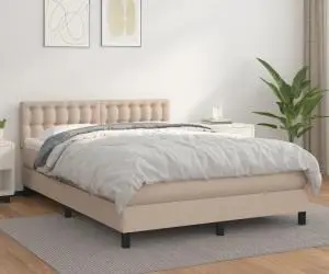 vidaXL Pat box spring cu saltea, cappuccino, 140x200cm piele ecologică
