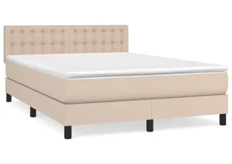 Pat box spring cu saltea, cappuccino, 140x200cm piele ecologică - 2/5