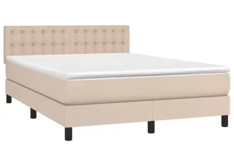 Pat box spring cu saltea, cappuccino, 140x200cm piele ecologică - 3/5