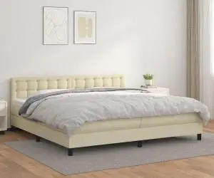 vidaXL Pat continental cu saltea, crem, 200x200 cm, piele ecologică