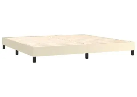 Pat continental cu saltea, crem, 200x200 cm, piele ecologică - 4/5