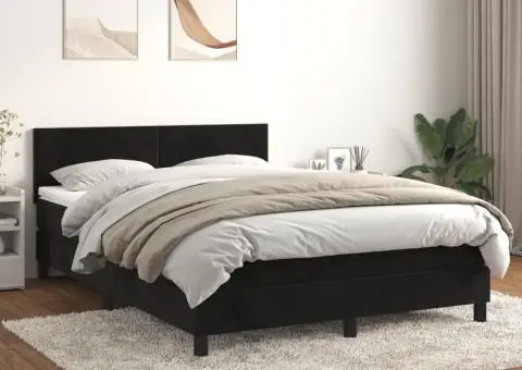 Pat box spring cu saltea, negru, 140x200 cm, catifea - 1/5