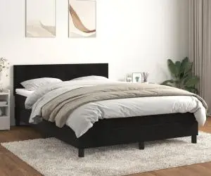 vidaXL Pat box spring cu saltea, negru, 140x200 cm, catifea