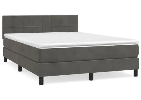 Pat box spring cu saltea, gri închis, 140x200 cm, catifea - 2/5