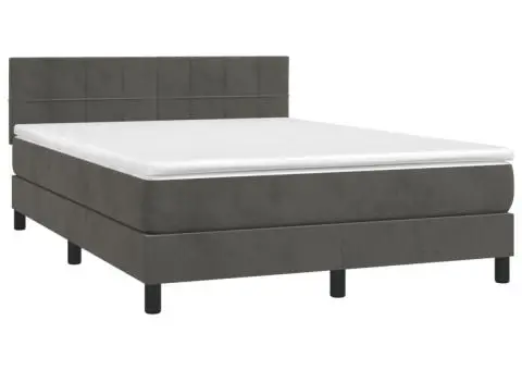 Pat box spring cu saltea, gri închis, 140x200 cm, catifea - 3/5