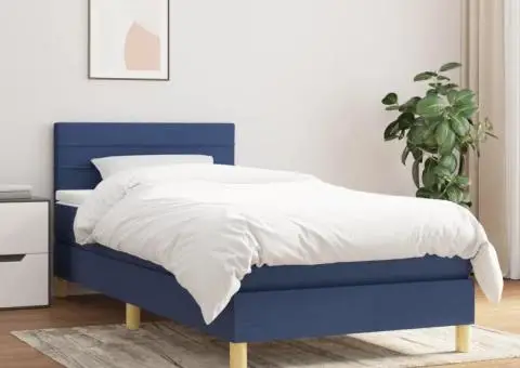 Pat box spring cu saltea, albastru, 100x200 cm, textil - 1/5