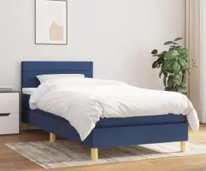 vidaXL Pat box spring cu saltea, albastru, 100x200 cm, textil