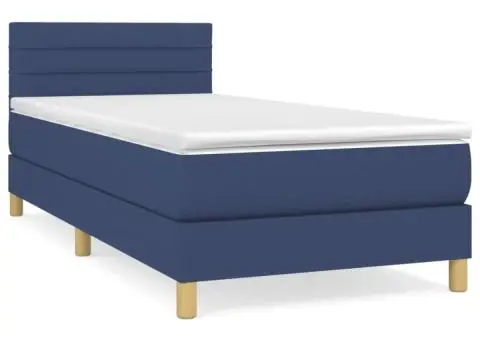 Pat box spring cu saltea, albastru, 100x200 cm, textil - 2/5