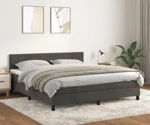 vidaXL Pat box spring cu saltea, gri închis, 180x200 cm, catifea