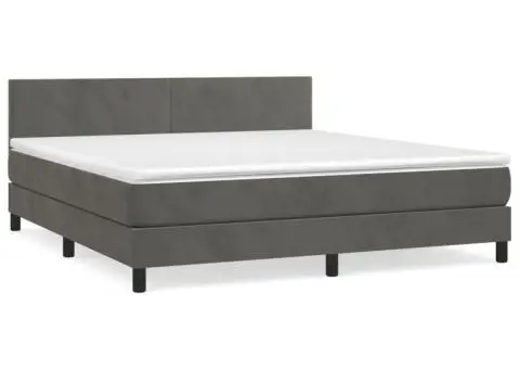 Pat box spring cu saltea, gri închis, 180x200 cm, catifea - 2/5