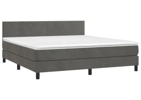 Pat box spring cu saltea, gri închis, 180x200 cm, catifea - 3/5