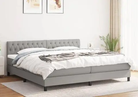 Pat box spring cu saltea, gri deschis, 200x200 cm, textil - 1/5