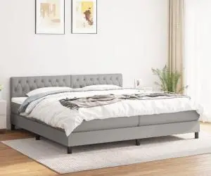 vidaXL Pat box spring cu saltea, gri deschis, 200x200 cm, textil