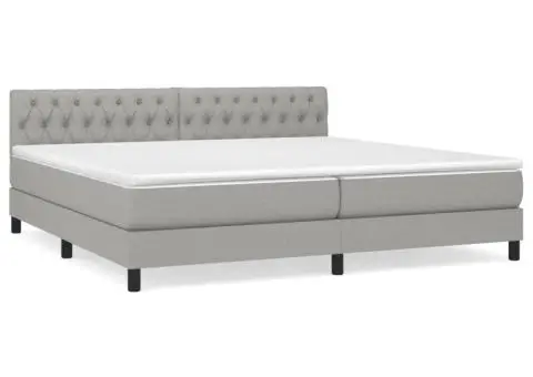 Pat box spring cu saltea, gri deschis, 200x200 cm, textil - 2/5