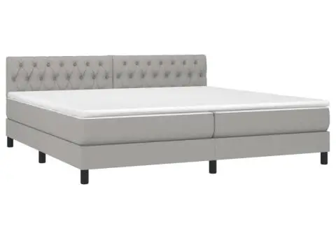 Pat box spring cu saltea, gri deschis, 200x200 cm, textil - 3/5