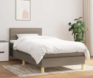 vidaXL Pat box spring cu saltea, gri taupe, 80x200 cm, textil
