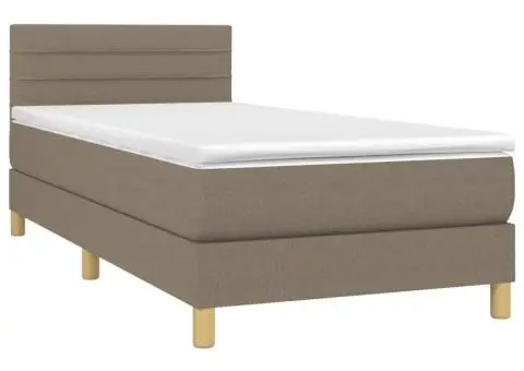 Pat box spring cu saltea, gri taupe, 80x200 cm, textil - 3/5