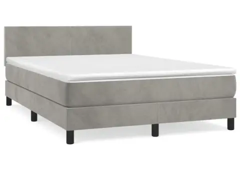 Pat box spring cu saltea, gri deschis, 140x190 cm, catifea - 2/5