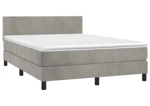 Pat box spring cu saltea, gri deschis, 140x190 cm, catifea - 3/5