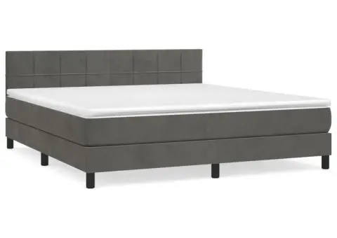 Pat box spring cu saltea, gri închis, 160x200 cm, catifea - 2/5
