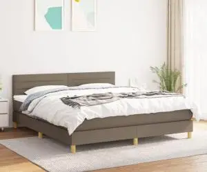 vidaXL Pat box spring cu saltea, gri taupe, 160x200 cm material textil