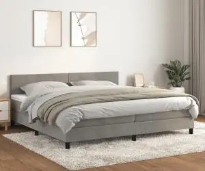 vidaXL Pat box spring cu saltea, gri deschis, 200x200 cm, catifea