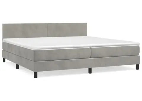 Pat box spring cu saltea, gri deschis, 200x200 cm, catifea - 2/5