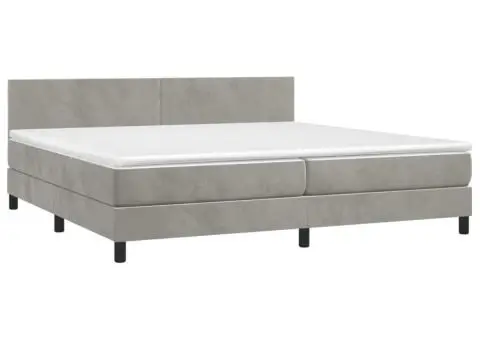Pat box spring cu saltea, gri deschis, 200x200 cm, catifea - 3/5
