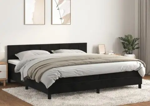 Pat box spring cu saltea, negru, 200x200 cm, catifea - 1/5