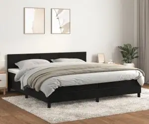 vidaXL Pat box spring cu saltea, negru, 200x200 cm, catifea