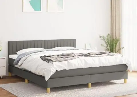 Pat box spring cu saltea, gri închis, 180x200 cm, textil - 1/5