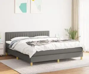 vidaXL Pat box spring cu saltea, gri închis, 180x200 cm, textil