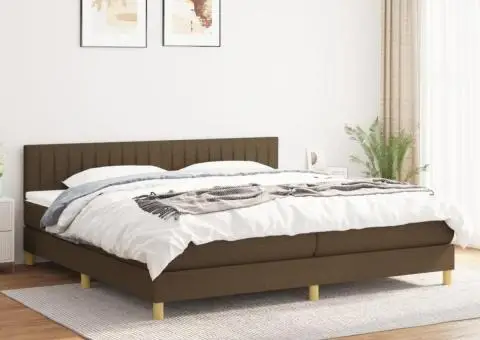 Pat box spring cu saltea, maro închis, 200x200 cm, textil - 1/5