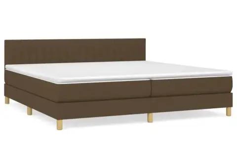 Pat box spring cu saltea, maro închis, 200x200 cm, textil - 2/5