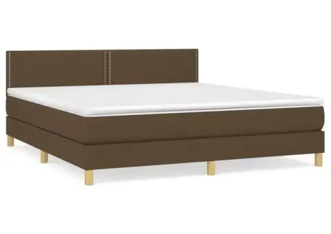 Pat box spring cu saltea, maro închis, 160x200 cm, textil - 2/5